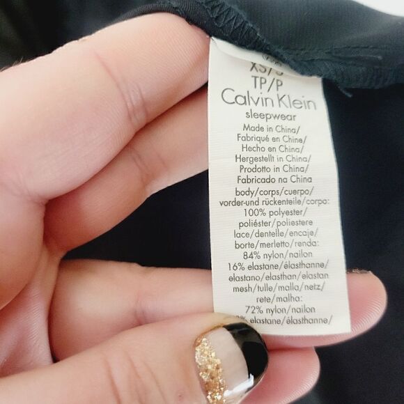 XS/S Calvin Klein Black Satin Nightgown with Lace and Net Trim - Picture 12 of 14